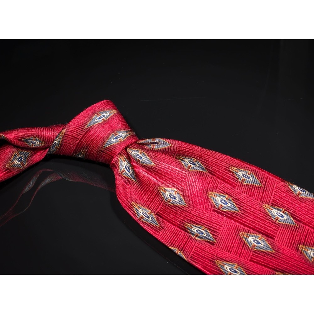 J.Z. Richards Red Blue Foulard 100% Silk Men's Designer Tie USA Wide
